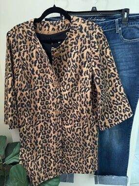 Leopard Print Jacket with Button Close 3/4 sleeves, Size 12
